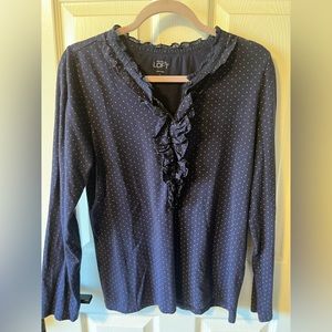 LOFT long sleeve henley with button and ruffle front size Large